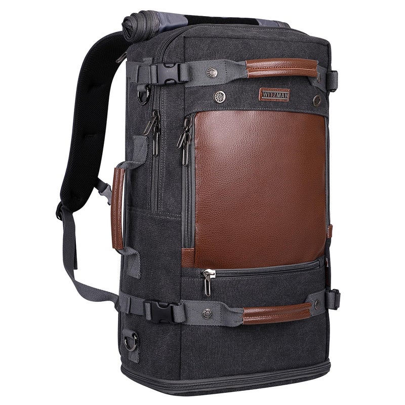 WITZMAN Travel Backpack for Men Women Carry on Luggage Backpack Canvas Rucksack Duffel bag with Shoe Compartmentï¼ˆA2021 big size blackï¼‰ - Image 1